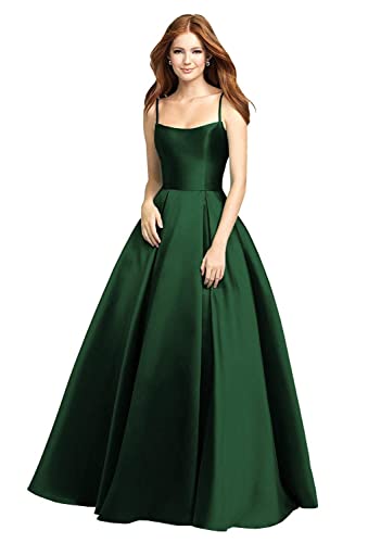 Lamosi Women's Prom Dresses Long Backless Satin Formal Evening Gowns with Pockets Green Size 6