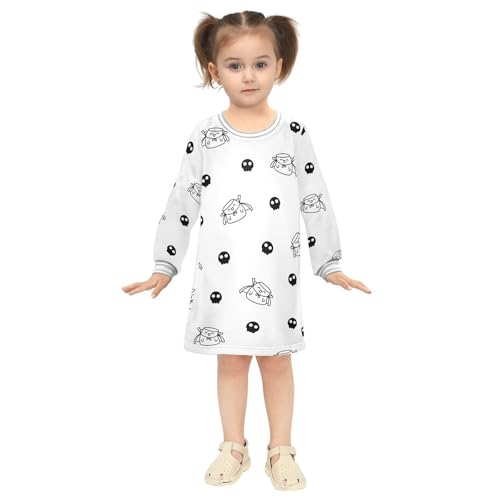 Marshmall Skull Girls Dresses Long Sleeve Sweatshirt Dress for Girls Winter Toddler Casual A Line Dresses Size 2-8T4