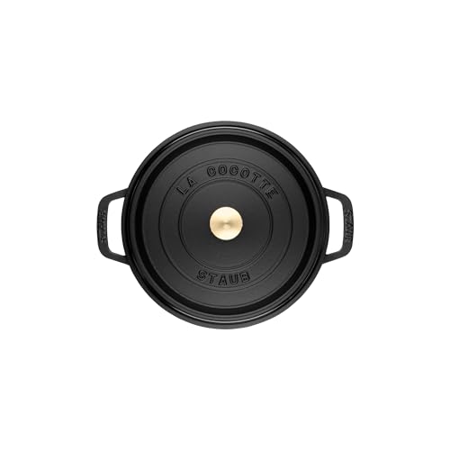 Image of Staub Cast Iron Round Cocotte, Dutch Oven, 9-quart, serves 9-10, Made in France, Matte Black