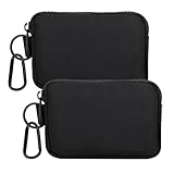 HSYAMY Small Zipper Coin Purse, 2 Pack Slim Nylon Change Wallet Pouch with Clip and Keychain, Travel ID Card Holder Pocket, Mini Weatherproof Fabric Small Tech Pouch For Men & Women, Black