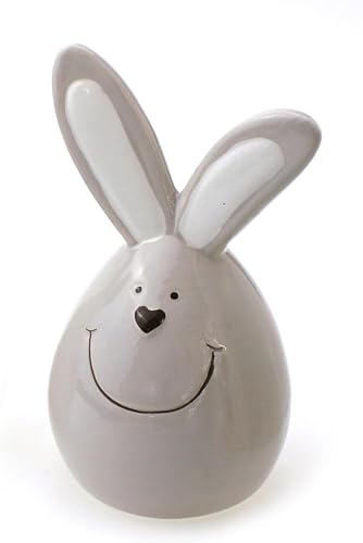 TEMPELWELT® Dekofigur Hase Osterhase 14 cm, Keramik grau im Landhaus Stil, Dekofigur Osterei Ei mit Hasenohren Häschen, Keramikhase Osterdeko für Frühling Ostern