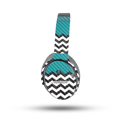 Image of MightySkins Carbon Fiber Skin Compatible with Bose QuietComfort 35 II Headphones - Teal Chevron | Protective, Durable Textured Carbon Fiber Finish | Easy to Apply