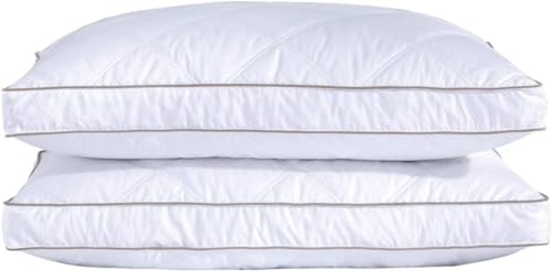 PureDown Goose Feathers and Down Stanard/Queen Size Pillows Gusseted Hotel Collection Bed Pillows Set of 2 White