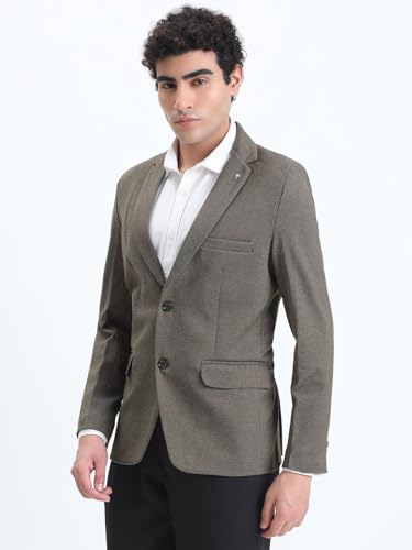 Image of SHOWOFFFF Men Solid Single Breasted Formal Blazer | Notched Lapel Full Sleeves Cotton Blazer for Mens | Slim Fit Regular Length Blazer for Men's