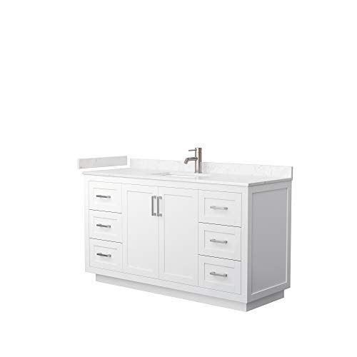 Miranda 60 Inch Single Bathroom Vanity In White, Light-Vein Carrara Cultured Marble Countertop, Undermount Square Sink, Brushed Nickel Trim #TOP21