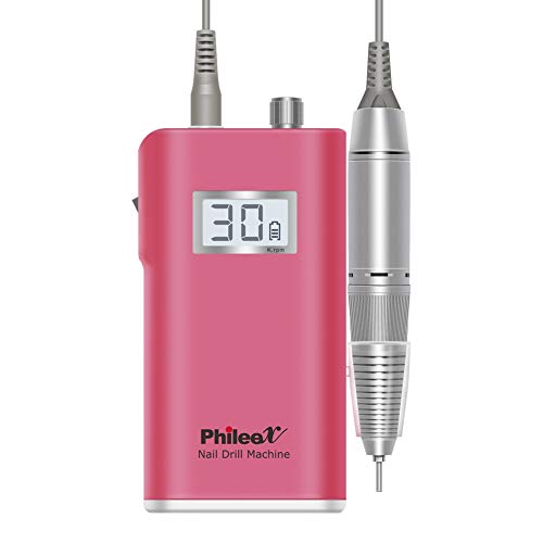Phileex Nail Drill Machine 30000RPM Portable Rechargeable Electric Nail File Professional Electric Nail Drill Bits Set for Acrylic Nail Pink