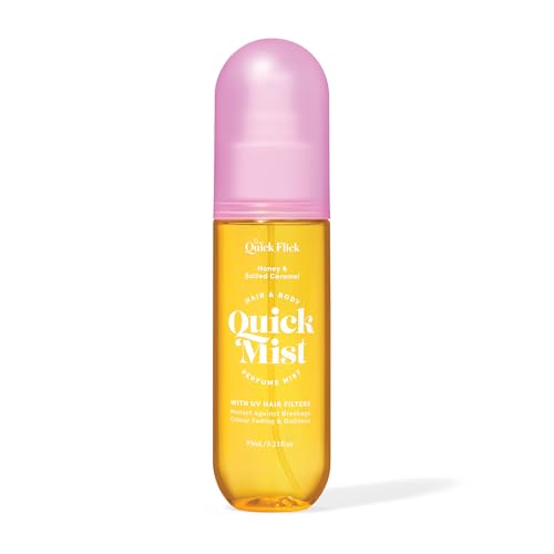 The Quick Flick 3-in-1 Hair & Body Mist with UV Hair Protection – Reduces Hair Breakage & Hydrating Oil Blend – Vegan & Cruelty-Free with Salted Caramel & Honey Scent – Made in Australia
