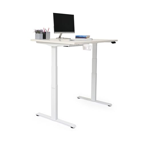 Image of Dual Motor - 150x75cm (25mm Frosty White Top & Frame) Electric Height Adjustable Desk, 3-Stage Lift, Cup & Headphone Holder, Anti Collision Safety | 2-Year Warranty