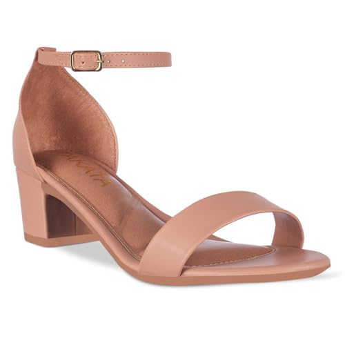 Sandalia Feminia Salto Baixo Grosso Bloco Confort Confortavel - A3.25 (Nude, BR, Adulto, Numérico, M