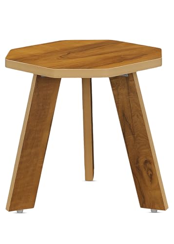 Image of SBF Furniture Wood Mini Hexagonal Side Table, 30 cm, Matte Finish, Modern Minimalist Design, 3 Angled Legs (Oach Yellow)