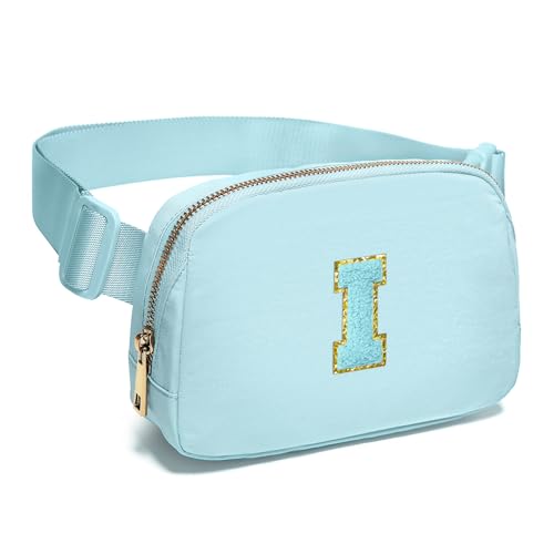 Image of Gitus Gifts for 8 9 10 11 12 Year Old Girls Belt Bag Fanny Pack Crossbody Bags with Initial Letter Patch Cute Stuff Birthday Gifts for Teen Girls Women Personalized Trend Stuff (Icing Blue-I)