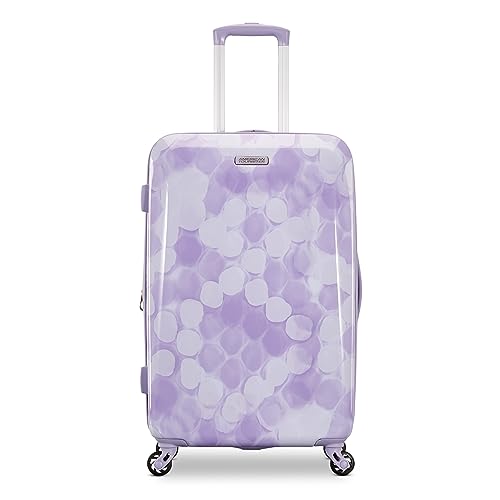 Image of American Tourister Moonlight Hardside Expandable Luggage with Spinner Wheels, Lavender Maze, Checked-Medium 24-Inch