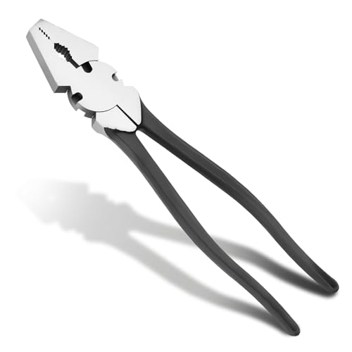 Lanties 10 Fence Pliers Button Fencing Pliers Heavy Duty for Bending Cutting and Gripping Flat Nose Wire Cutter Plier for Construction and Wire Fence Resists Rust and Corrosion