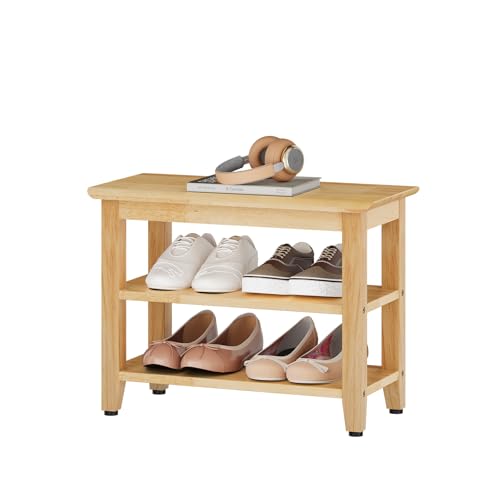 Furshus Wood Shoe Bench for Entryway,Bench with Shoe Rack,Storage Shoe Organizer for Hallway,Living Room,Bedroom (Natural, 23.62''W×11.81‘’D×17.71‘’H)