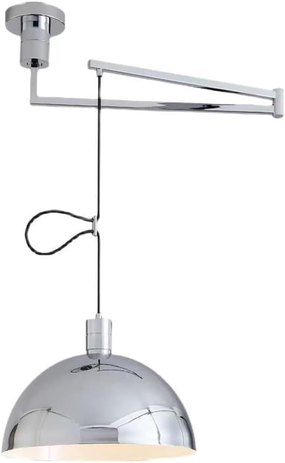 Modern Adjustable Swing Arm Pendant Light, E26 Base 3-Color Dimming Chrome Finish Dome Pendant Lamp, Retractable Lighting Fixture, for Kitchen Island Dining Room Bar