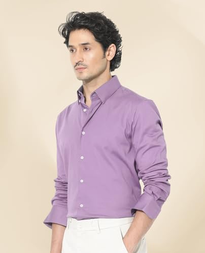 Image of IndoPrimo Men's Satin Shirt with Spread Collar Neck Line Solid Pattern Full Sleeves Regular Fit Western Style and Standard Length