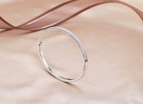 Stainless Steel Pave Cubic Zironia Simulate Diamond Stackable Oval Hinged Bangle Bracelet2