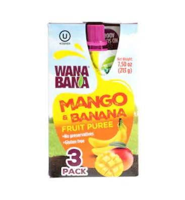 Wana Bana Mango & Banana Fruit Puree Net WT 7.50 oz (213 g) 3 pack No Preservatives Gluten free Kosher No Sugar Added