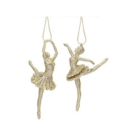 Ballerina Pair Christmas Tree Decoration Set of 2 Ballet Dancer Glitter Hanging Xmas Ornaments in many colours (Gold) Cover