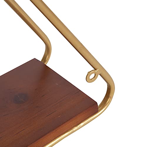 Kate And Laurel Tilde Midcentury Triangle Wall Shelves, Set Of 2, 12 X 4 X 10.5, Walnut And Gold, Decorative And Functional Modern Floating Wood Shelves With Geometric Design #TOP6