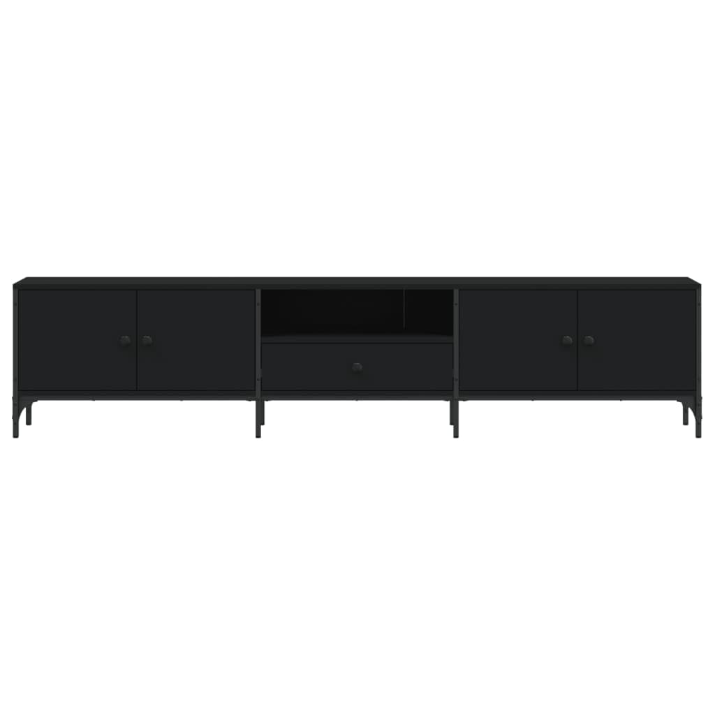 Mobile TV con cassetto nero, in legno, 200 x 25 x 44 cm, mobile basso con vano portaoggetti, credenza per soggiorno e home theater, salvaspazio, design moderno