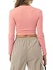 Design by Olivia Women's Solid Long Sleeve Round Neck Crop T Shirt Top, Blush Pink, Large #2