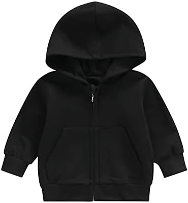AEEMCEM Toddler Baby Boy Girl Zip Up Hoodies Solid Color Casual Long Sleeve Hooded Sweatshirts Jacket with Pocket (A Black, 18-24 Months)