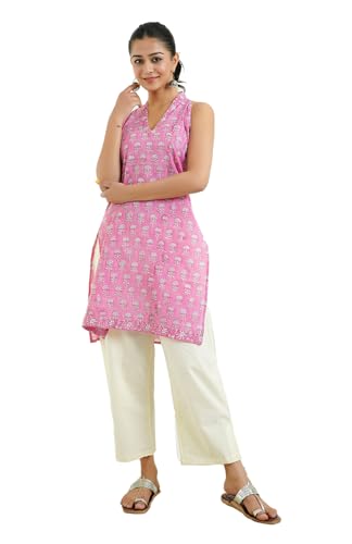 Image of GOODHAND Women Printed Cotton Kurti | Casual Long Kurta | Comfortable Ethnic Wear with Relaxed Fit