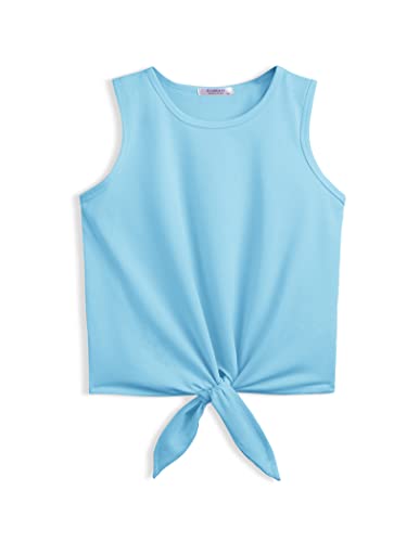 Image of Arshiner Girl's 2 Piece Outfits Tie Knot Tank Top and Paperbag Waist Pocketed Summer Short Sets