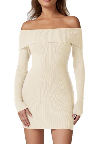 QINSEN Bodycon Knit Sweater Dress for Women Off...