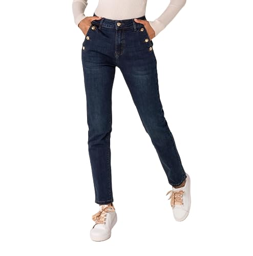 Jean mom pour femme taille haute stretch Nina Carter P216 aspect usé