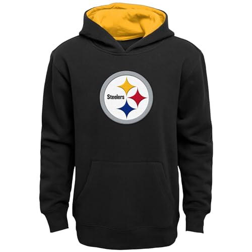 Outerstuff NFL Kids Youth 4-20 Official Primary Logo Prime Pullover Fleece Lined Hoodie Sweatshirt (US Numeric Size: 8 Regular Pittsburgh Steelers - Black)