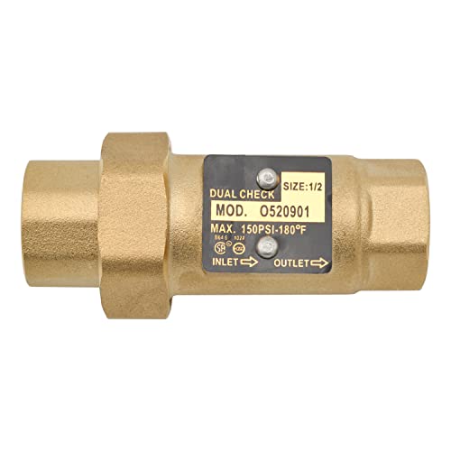 HYDRO MASTER Brass Dual Check Valve, 1/2" FNPT, Solid Brass, Max 150PSI