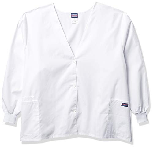 CHEROKEE Women's Workwear Scrubs Cardigan Warm-up Jacket, White, Medium