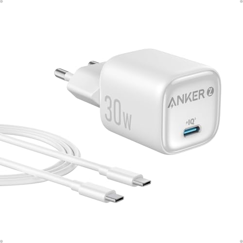 Anker 30 W USB C Laddare, Kompakt GaN Snabbladdare, 3X Snabbare Laddning USB C Strömadapter, Kompatibel med iPhone 16/15/14/13/12, iPad, Samsung Galaxy S24/S23, Pixel och Mer