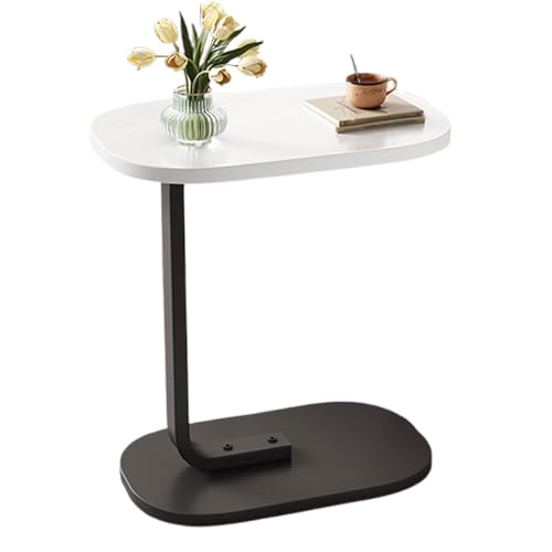 TOMVAES End Table Sofa Side Table Standing Desk Coffee Table with Rigid Steel Pipe C Shaped Round Desktop Night Stand for Livingroom, Bedroom (Wood) (White)