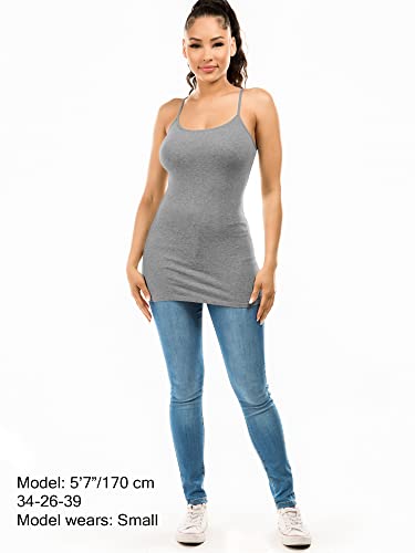 Image of Long Cotton Camisole Tank Tops for Women | Basic Braless Layering Tops with Adjustable Spaghetti Straps