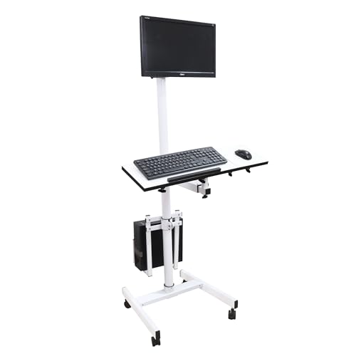 Image of Isomars Computer Standing Desktop Workstation with Monitor Mount Adjustable Height with Keyboard & Mouse Tray Space for CPU Holder, Sit Stand Table Comes with Wheels for Easy to Move.(White)