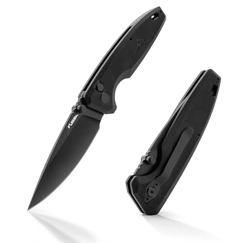 FLISSA Pocket Knife, 3.3" D2 Blade G10 Handle Folding Knife with Button Lock and Pocket Clip for Gift, EDC, Hunting, Camping, Survival, Outdoor Activities(Black)