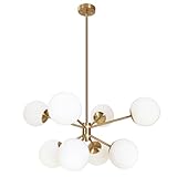 Folux Modern Gold Butterfly 8-Light Chandelier with 6'' Globe Milk Glass, Modern Sputnik Chandelier for Dinning Room Living Room Bedroom