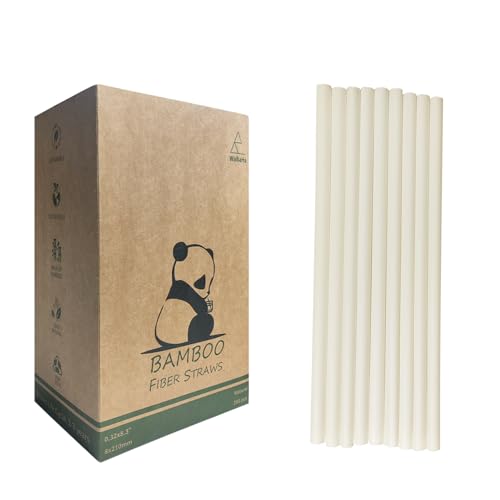 8mm Nature Disposable Bamboo Straws, Compostable Bamboo Fiber Drinking Straws for Juice Coffee Cocktail (8.25inch Long, 200 Pack)