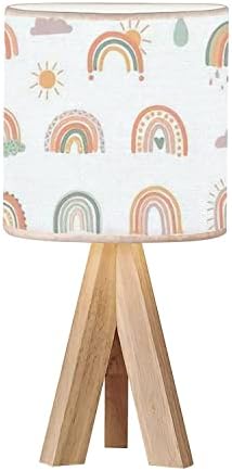 OEPWQIWEPZ Tripod Bedside Desk Table Lamp Hand Drawn Boho Rainbows Cute Set Pastel Earthy Colors Isolated Wood Nightstand Lamp with Linen Fabric Shade for Nursery Bedroom Living Room Kids Room
