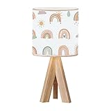 OEPWQIWEPZ Tripod Bedside Desk Table Lamp Hand Drawn Boho Rainbows Cute Set Pastel Earthy Colors Isolated Wood Nightstand Lamp with Linen Fabric Shade for Nursery Bedroom Living Room Kids Room