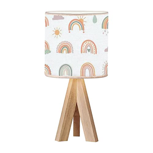 Oepwqiwepz Tripod Bedside Desk Table Lamp Hand Drawn Boho Rainbows Cute Set Pastel Earthy Colors Isolated Wood Nightstand Lamp With Linen Fabric Shade For Nursery Bedroom Living Room Kids Room #TOP12