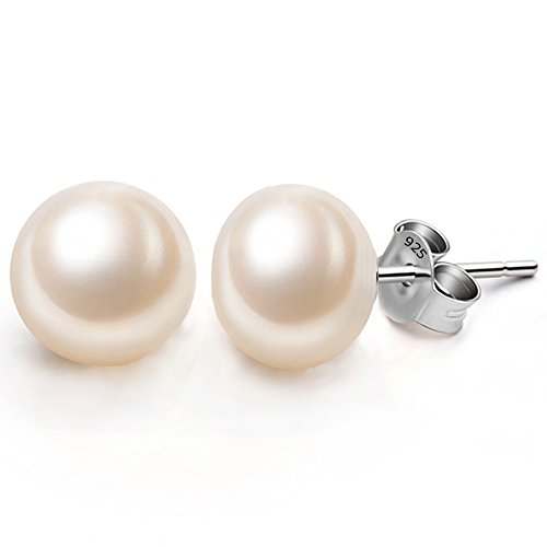 EVER FAITH 925 Sterling Silver AAA Freshwater Button Cultured Pearl Simple Ear Jewelry Stud Earrings - 13MM