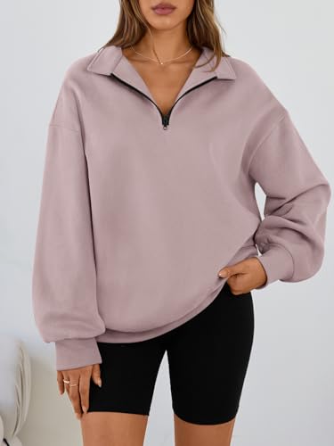Image of Trendy Queen Women's Oversized Sweatshirts Half Quarter Zip Fleece Sweaters | Soft Cozy Zip Pullover, Comfort Warm Sweaters for Fall Winter, Fashion Mock Neck Outfits