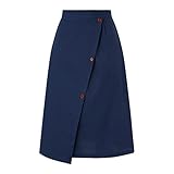 Design spécial des boutons Jupe en cuir pour femme - Noir - Sexy - Été - Coton et lin - Longueur moyenne - Taille élastique - Grande jupe swing - Robe mi-longue en cuir - Pour homme, Marine, XXL