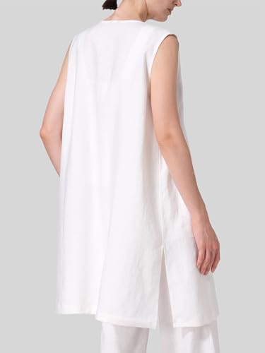 IDEALSANXUN Long Linen Vest for Women Summer Lightweight Sleeveless Blazer Jacket Trench Coat Open Front Cardigan Waistcoat4