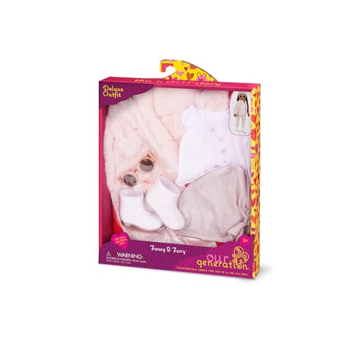 Our Generation - Ausgefallen und pelzig - Rosa Kunstpelz-Mantel-Outfit - Mode-Accessoires - 46 cm Puppenkleidung - Vorgetäuschtes Spiel - Spielzeug für Kinder ab 3 Jahren