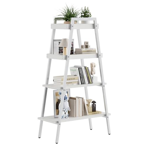VECELO Ladder Shelf, 4 Tier Wooden Bookshelf with Metal Frame, Freestanding Bookcase Display Shelves and Plant Stand for Living Room/Farmhouse/Bedroom/Home Office-White by VECELO - Image 8